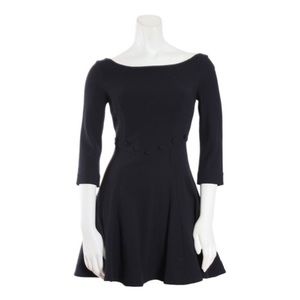 Rachel Zoe 3/4 Length Sleeve Black Wool Fit & Flare Dress Button Detail | 2​​